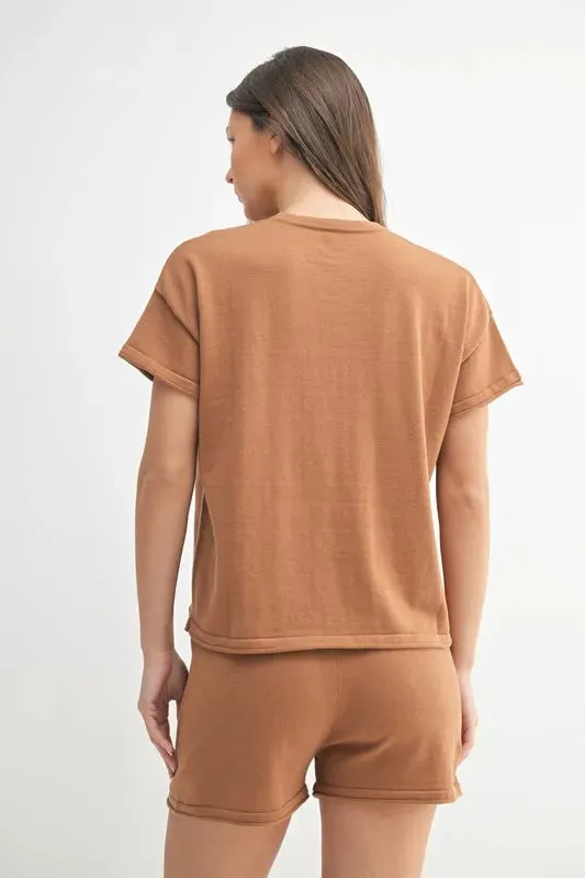 MONO B Easy Breezy Top and Shorts Sweater Set