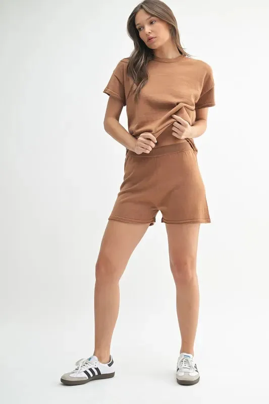 MONO B Easy Breezy Top and Shorts Sweater Set