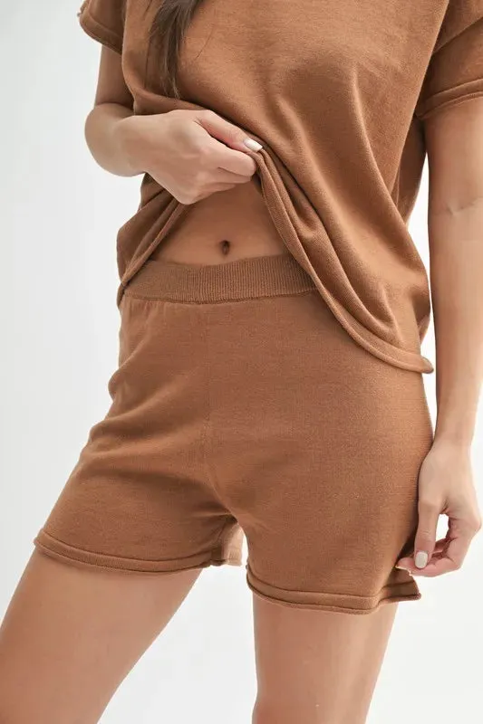 MONO B Easy Breezy Top and Shorts Sweater Set