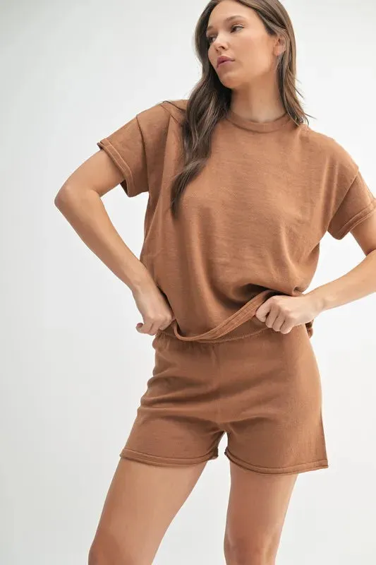 MONO B Easy Breezy Top and Shorts Sweater Set