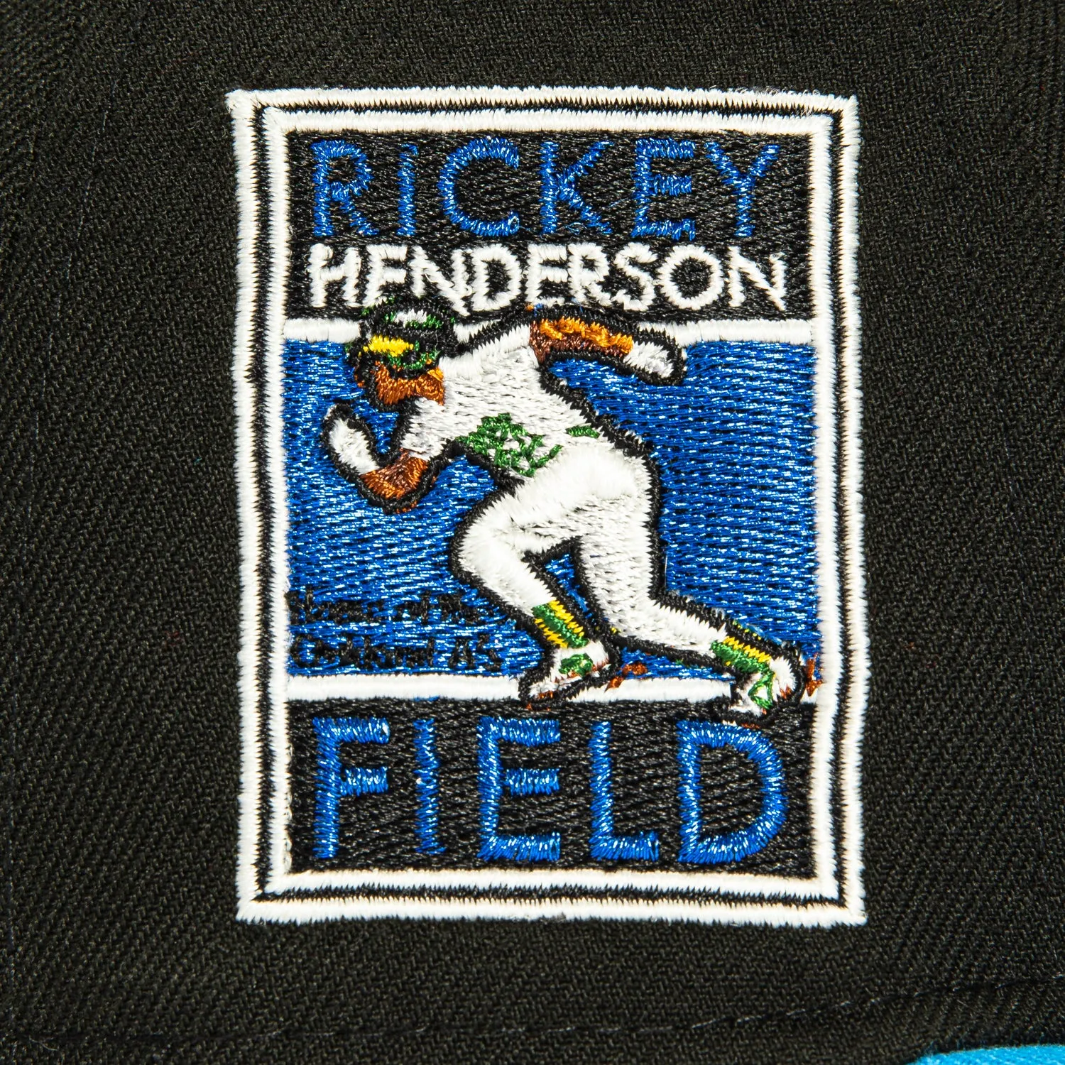 New Era 59Fifty Oakland Athletics Rickey Henderson Field Patch Script Hat - Black, Neon Blue