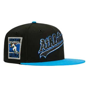 New Era 59Fifty Oakland Athletics Rickey Henderson Field Patch Script Hat - Black, Neon Blue