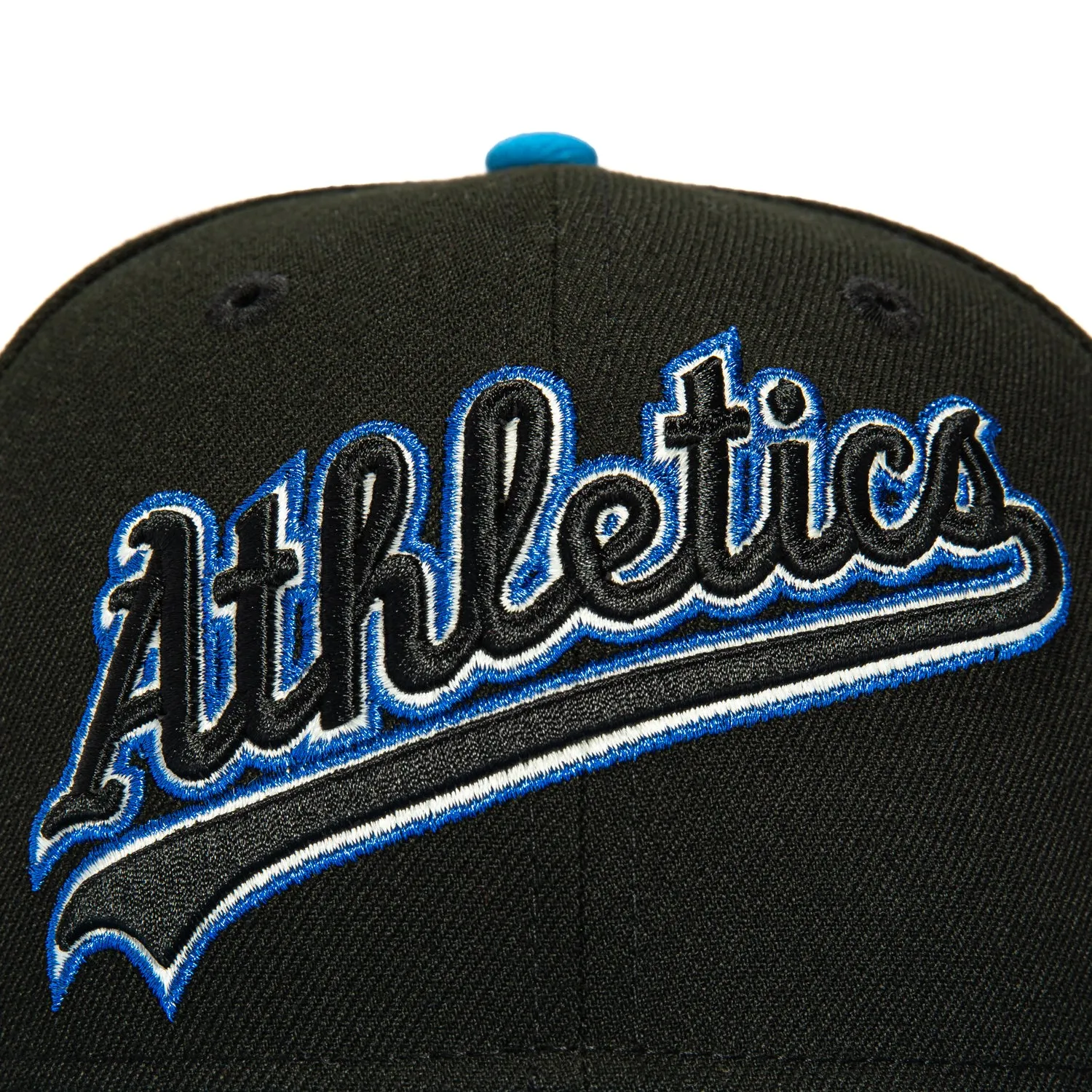 New Era 59Fifty Oakland Athletics Rickey Henderson Field Patch Script Hat - Black, Neon Blue