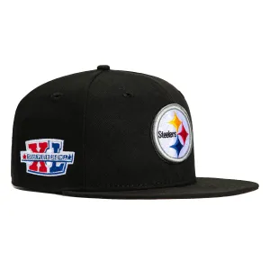 New Era 59Fifty Pittsburgh Steelers XL Super Bowl Patch Pink UV Hat -  Black