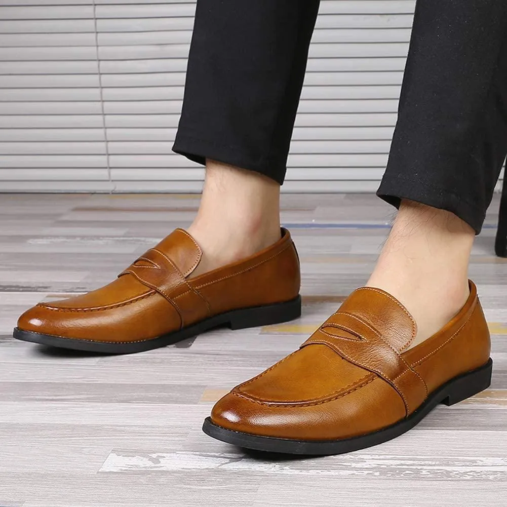 NXY Black &amp; Yellow Penny Loafers for Men丨Premium Fabric Leather Fashion Dress Loafers &amp; Slip On Driving Shoes - Classic Elegant Loafers for Men