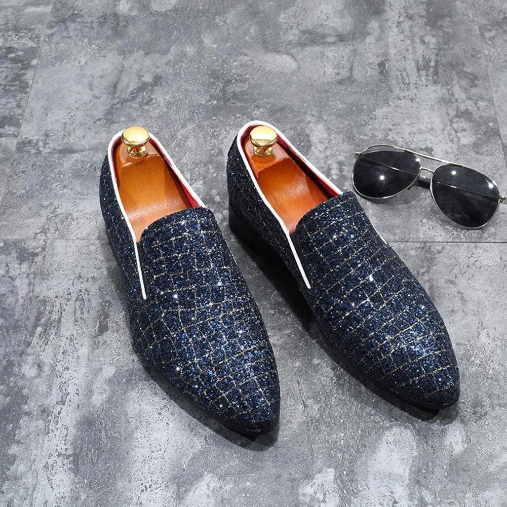 NXY Blue &amp; Black Penny Loafers for Men丨Soft Paillette Leather Fashion Slip-on Loafers &amp; Luxury Driving Shoes - Elegant Dress Loafers for Men