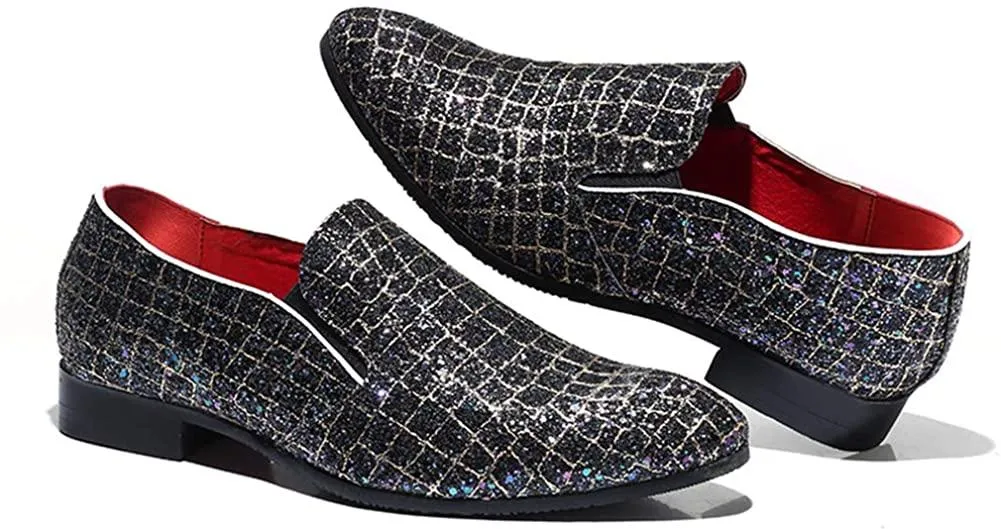NXY Blue &amp; Black Penny Loafers for Men丨Soft Paillette Leather Fashion Slip-on Loafers &amp; Luxury Driving Shoes - Elegant Dress Loafers for Men