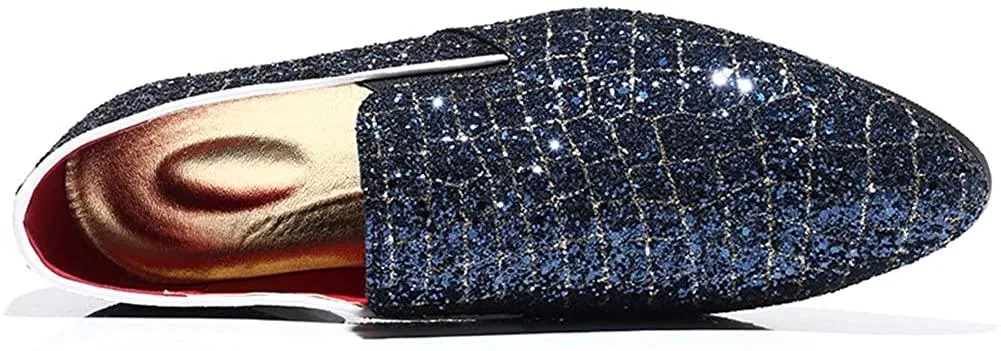 NXY Blue &amp; Black Penny Loafers for Men丨Soft Paillette Leather Fashion Slip-on Loafers &amp; Luxury Driving Shoes - Elegant Dress Loafers for Men