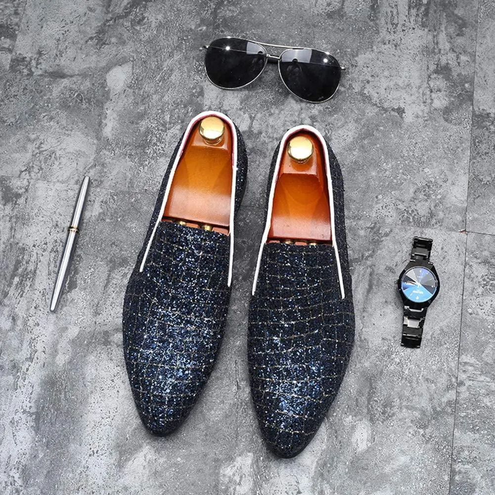 NXY Blue &amp; Black Penny Loafers for Men丨Soft Paillette Leather Fashion Slip-on Loafers &amp; Luxury Driving Shoes - Elegant Dress Loafers for Men