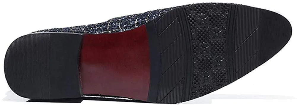 NXY Blue &amp; Black Penny Loafers for Men丨Soft Paillette Leather Fashion Slip-on Loafers &amp; Luxury Driving Shoes - Elegant Dress Loafers for Men