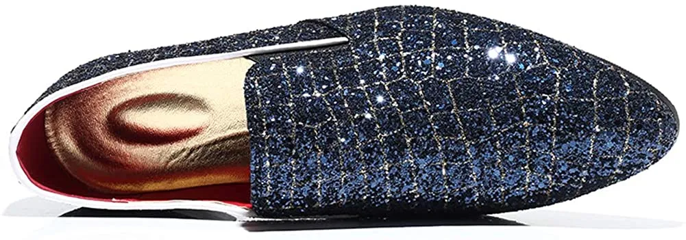 NXY Blue &amp; Black Penny Loafers for Men丨Soft Paillette Leather Fashion Slip-on Loafers &amp; Luxury Driving Shoes - Elegant Dress Loafers for Men
