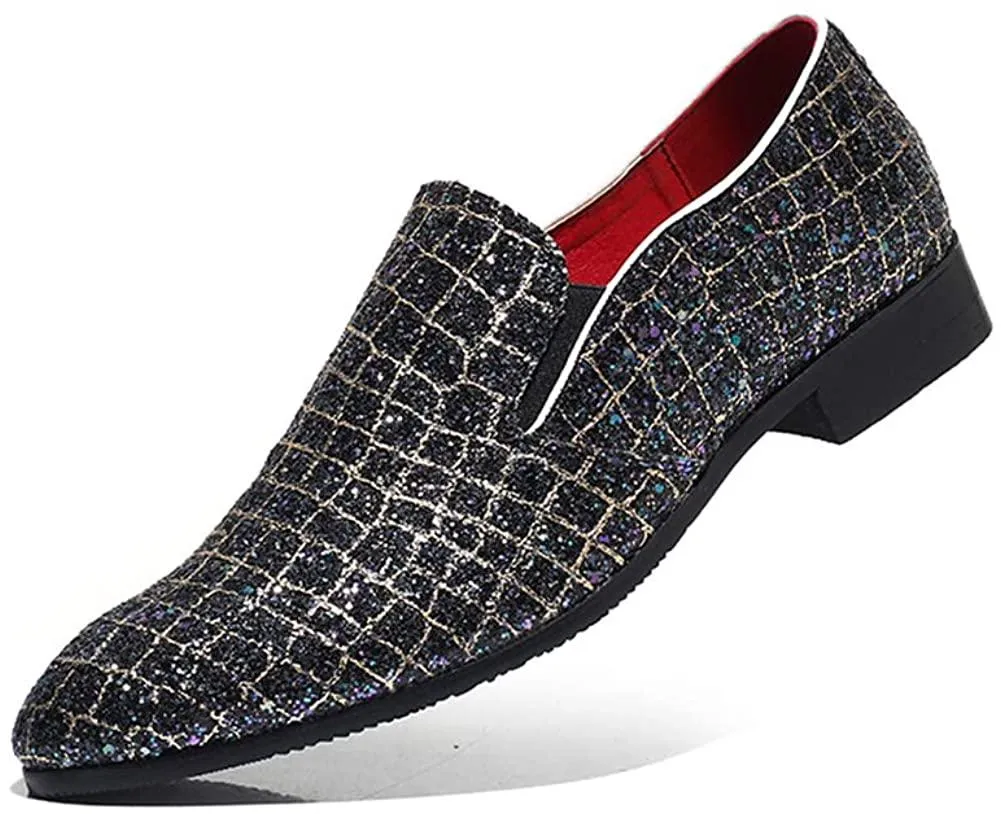 NXY Blue &amp; Black Penny Loafers for Men丨Soft Paillette Leather Fashion Slip-on Loafers &amp; Luxury Driving Shoes - Elegant Dress Loafers for Men