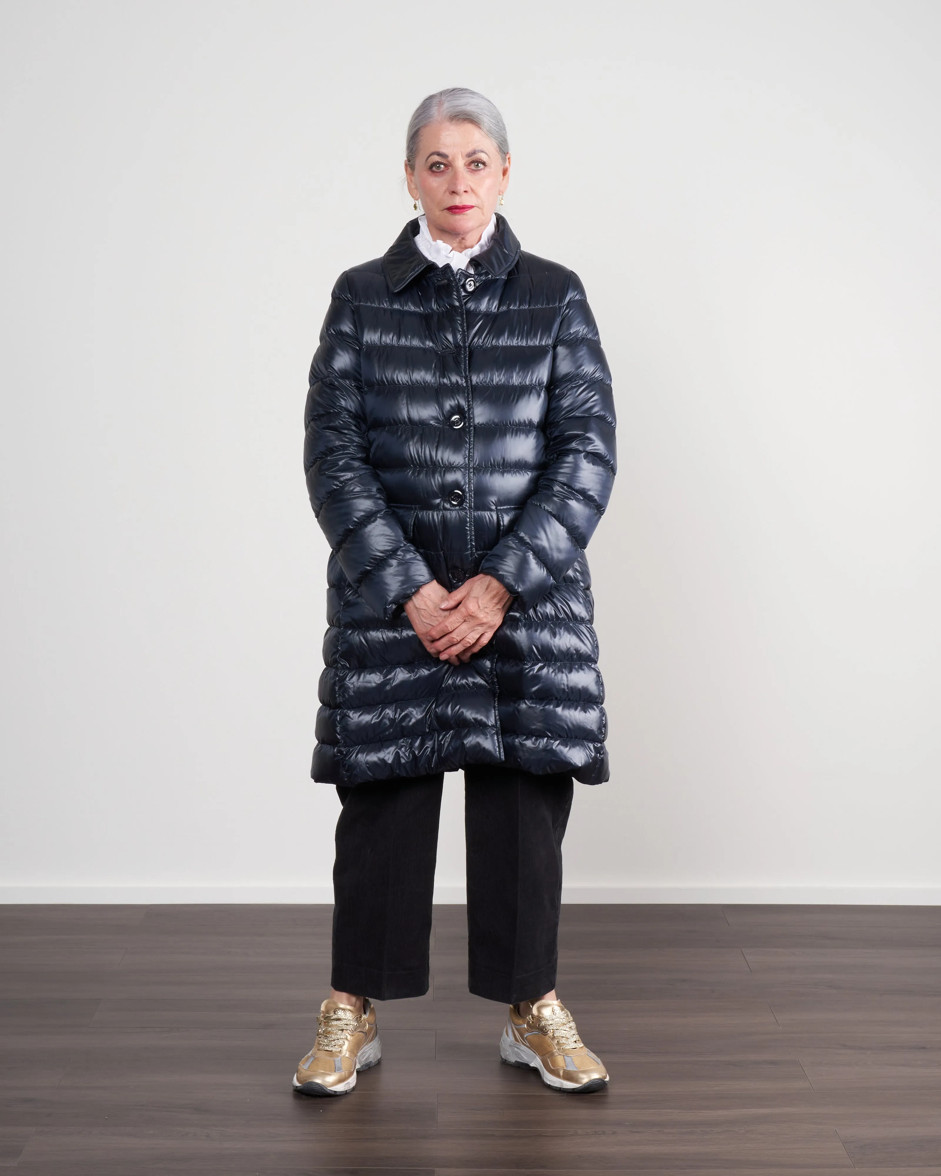 nylon ultralight button front top coat - navy