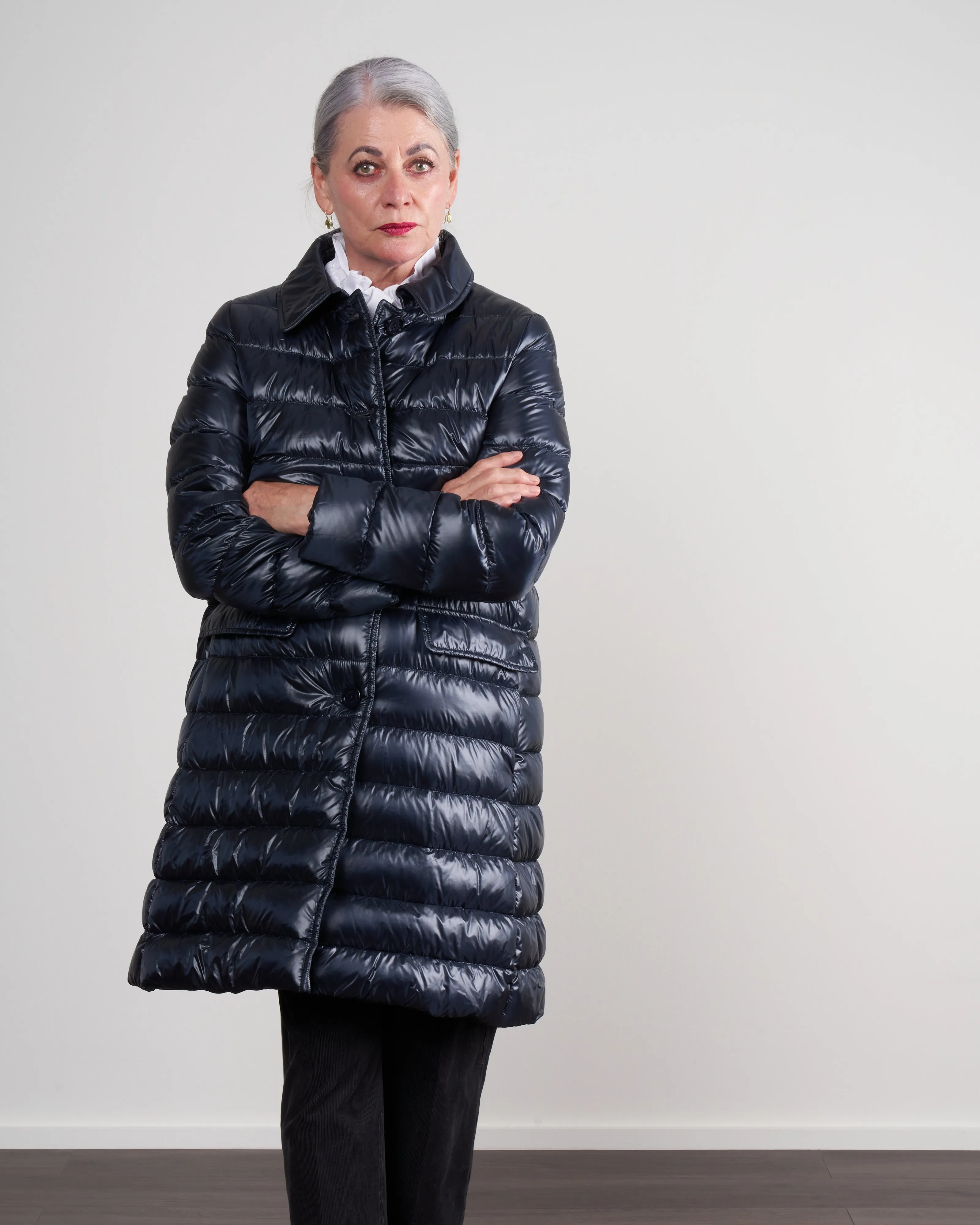 nylon ultralight button front top coat - navy