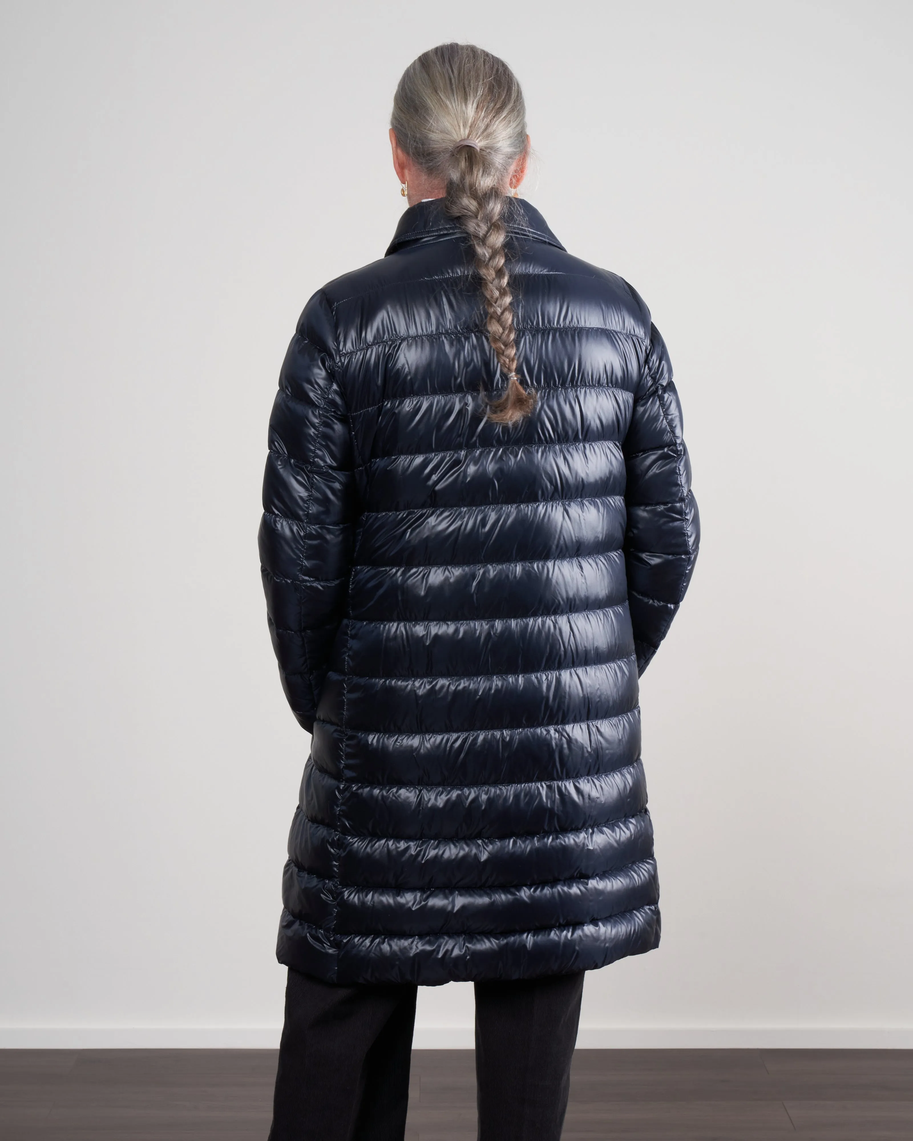 nylon ultralight button front top coat - navy