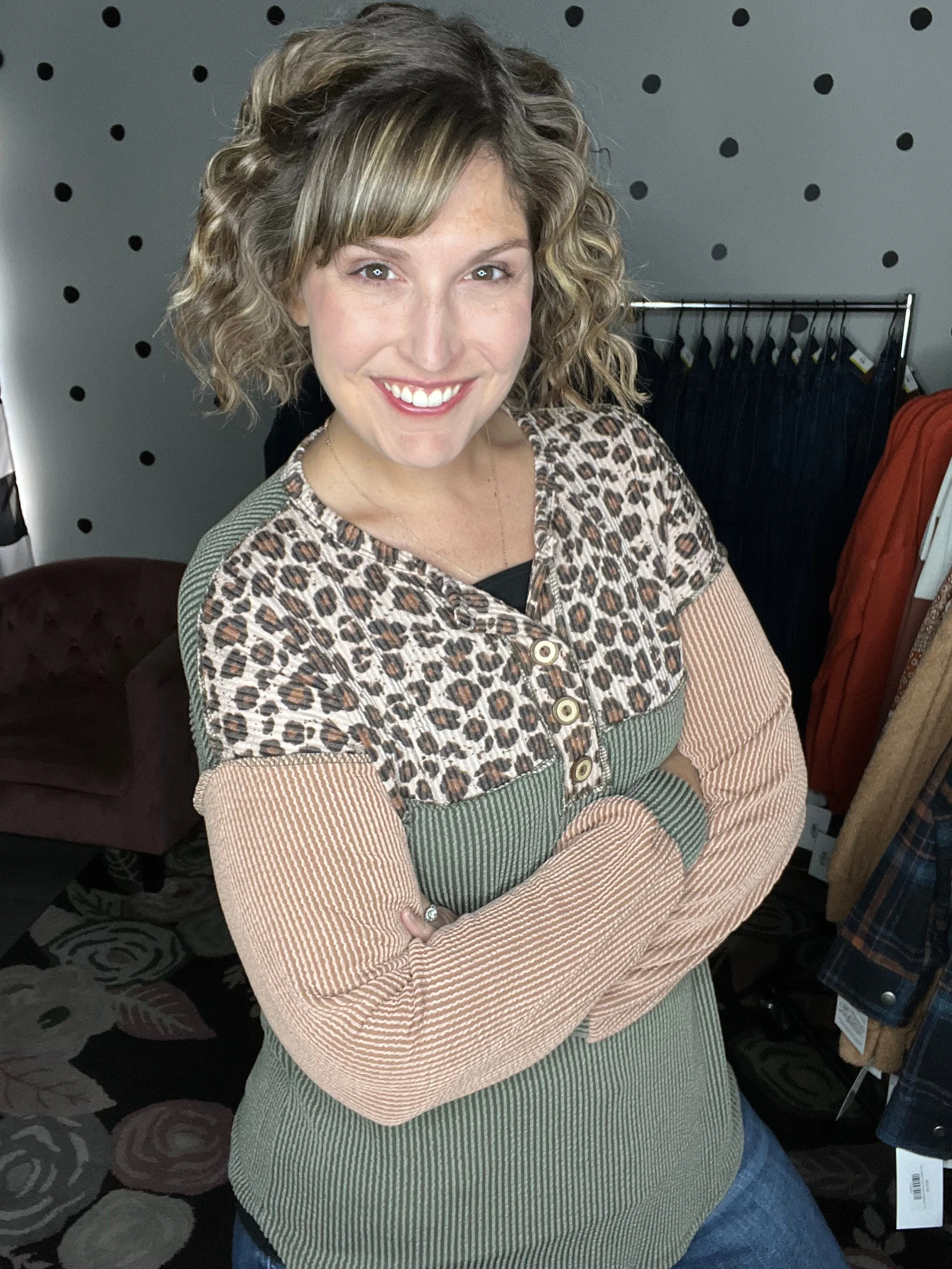 Olive Tan & Leopard Top