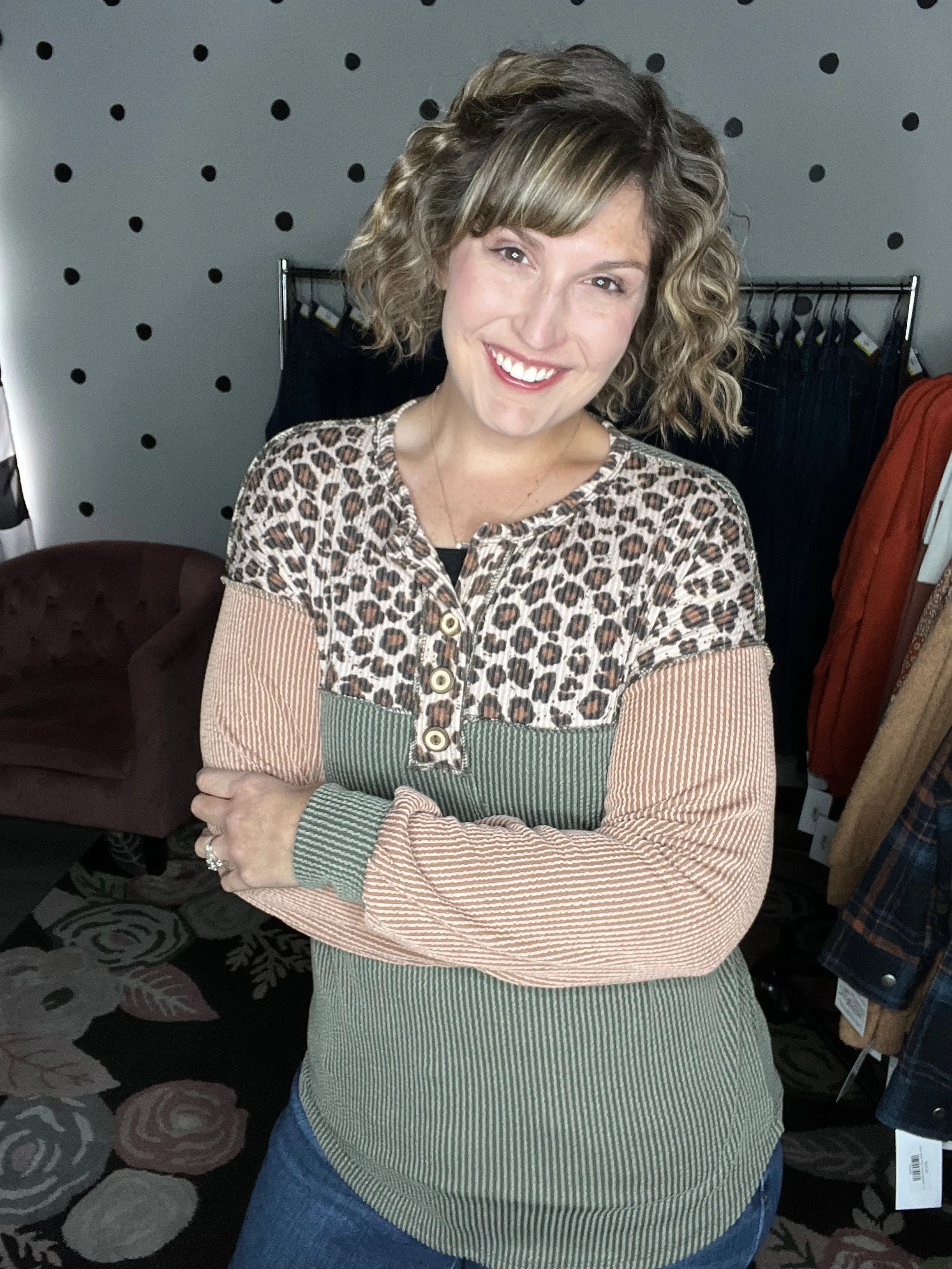Olive Tan & Leopard Top