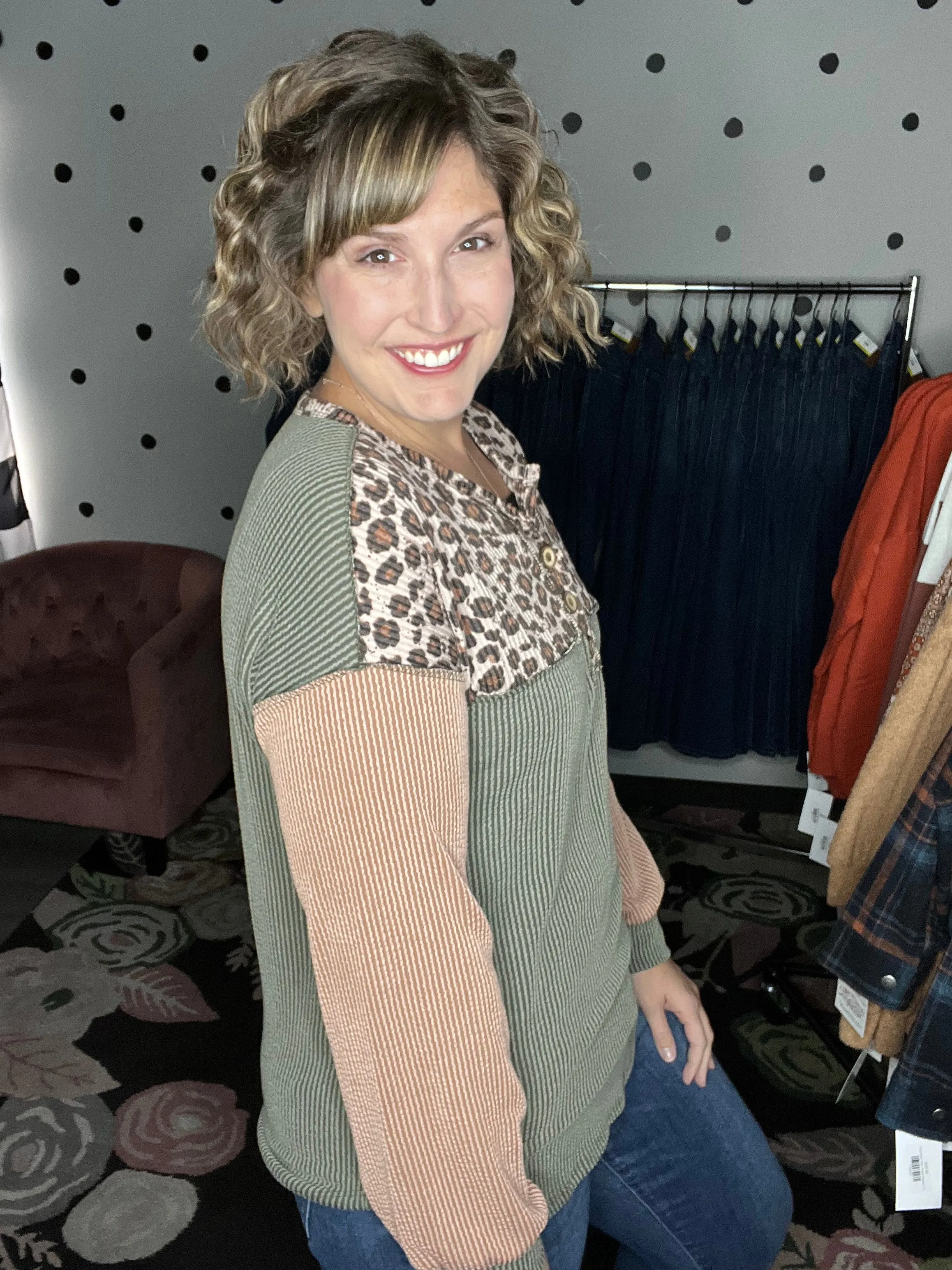 Olive Tan & Leopard Top