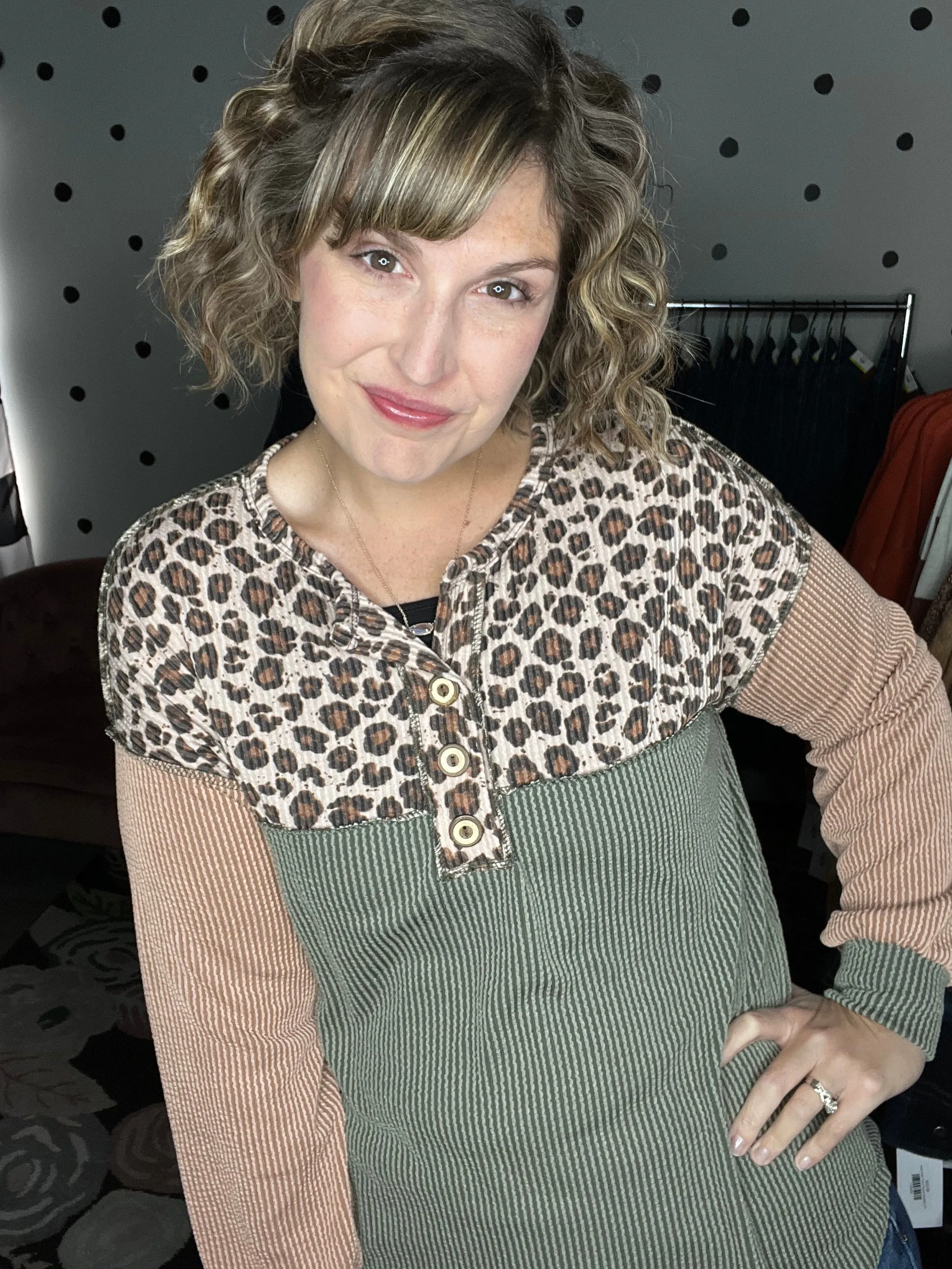 Olive Tan & Leopard Top