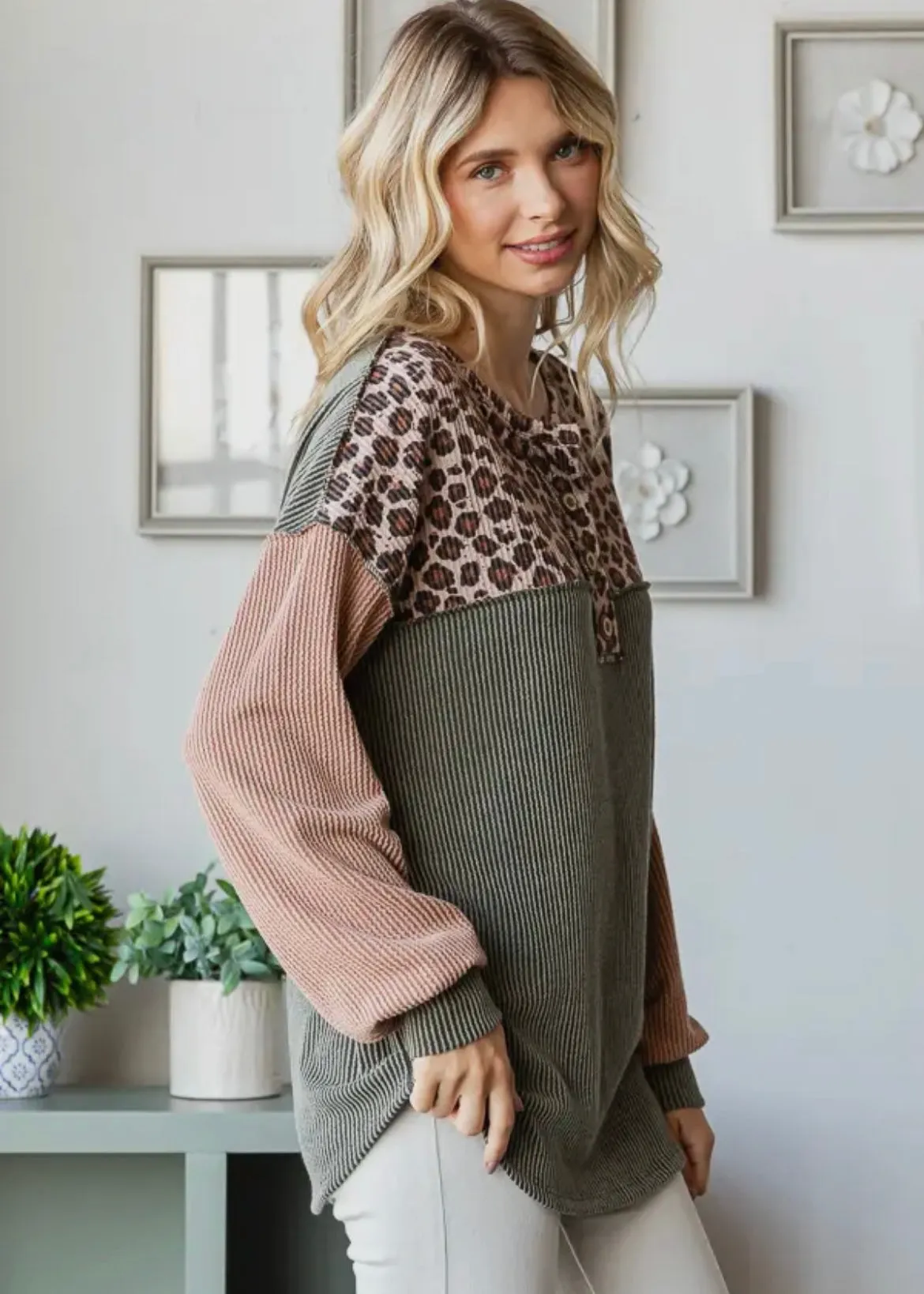 Olive Tan & Leopard Top