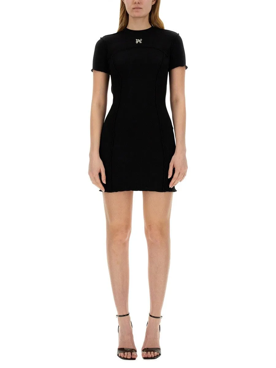 Palm Angels Black Ribbed Knit Mini Dress