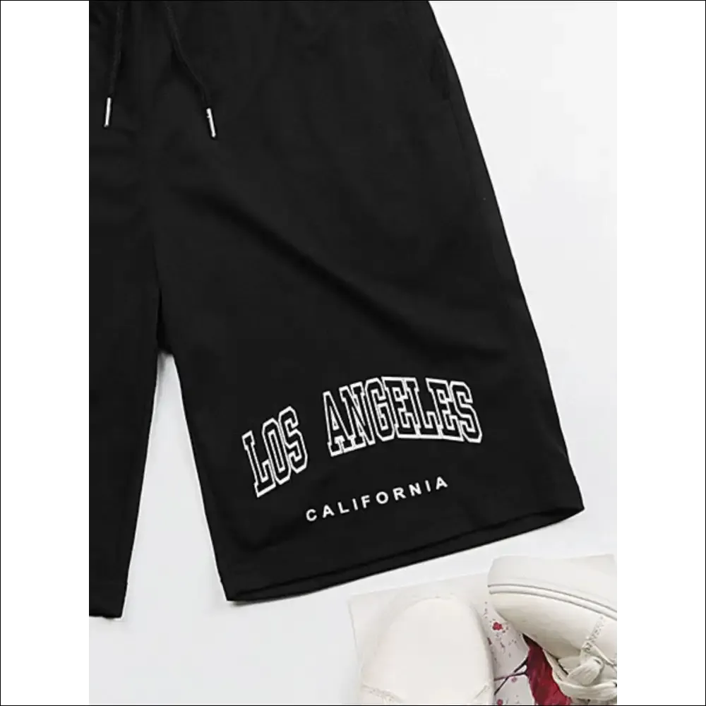 Perfee Los Angeles California Graphic Drawstring Shorts