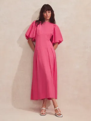 Petite Pink Pleat Detail Linen Blend Dress