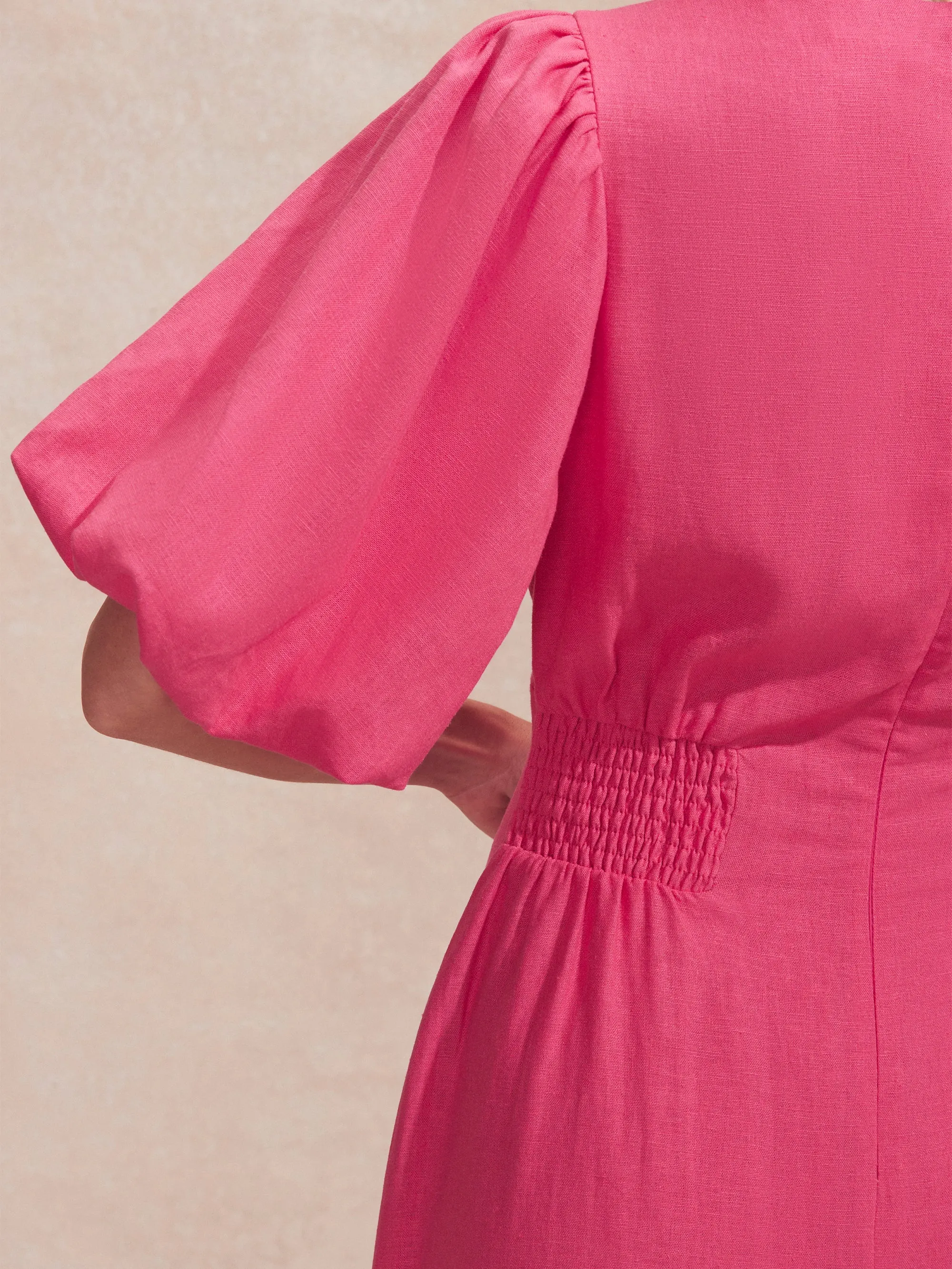 Petite Pink Pleat Detail Linen Blend Dress