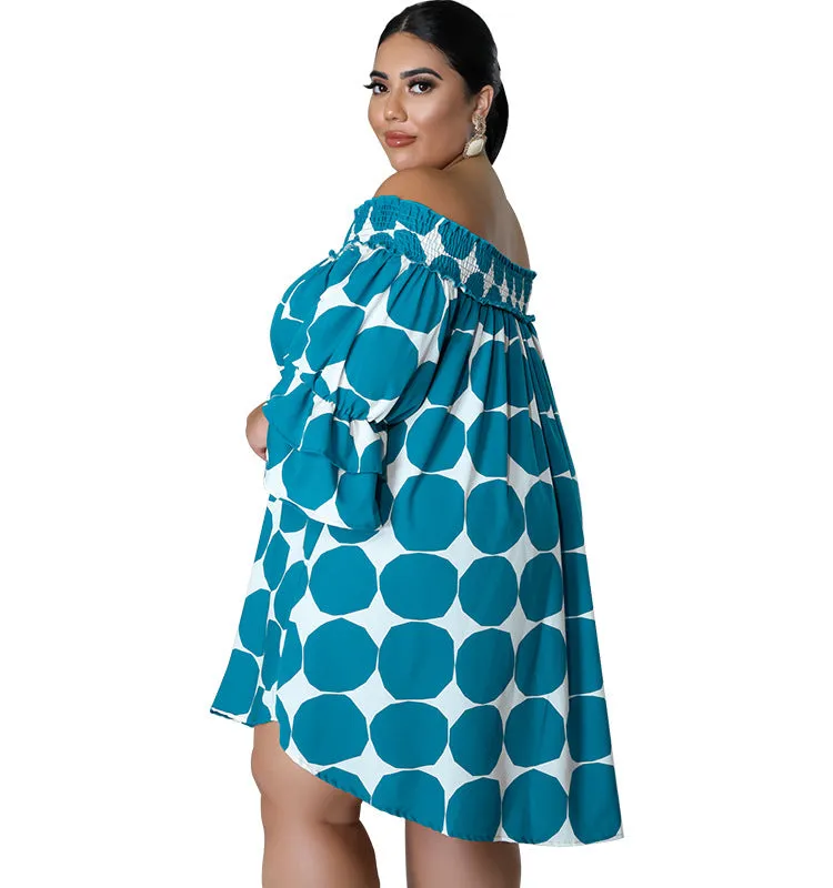 Playful Off-Shoulder Polka Dot Dress with Flowy Sleeves