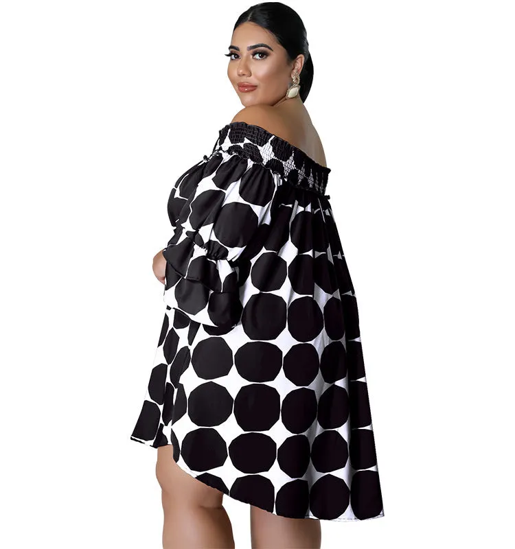 Playful Off-Shoulder Polka Dot Dress with Flowy Sleeves