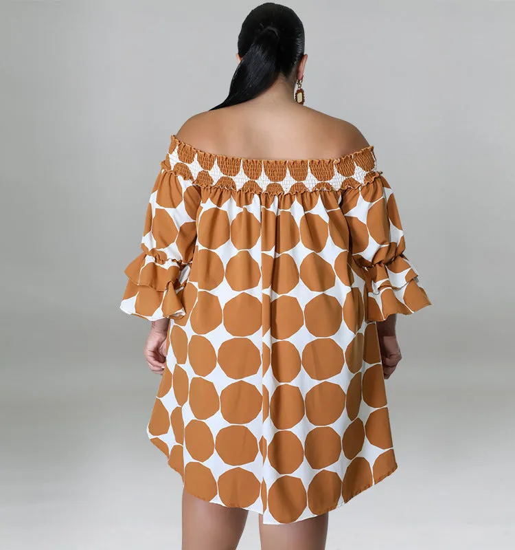 Playful Off-Shoulder Polka Dot Dress with Flowy Sleeves