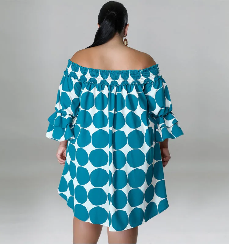 Playful Off-Shoulder Polka Dot Dress with Flowy Sleeves