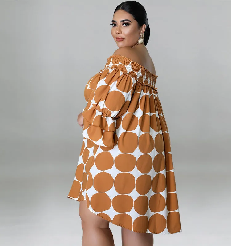 Playful Off-Shoulder Polka Dot Dress with Flowy Sleeves
