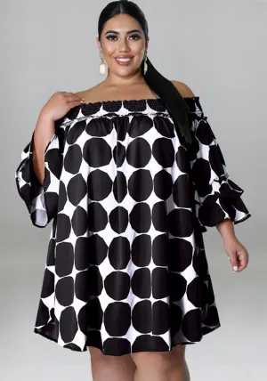 Playful Off-Shoulder Polka Dot Dress with Flowy Sleeves