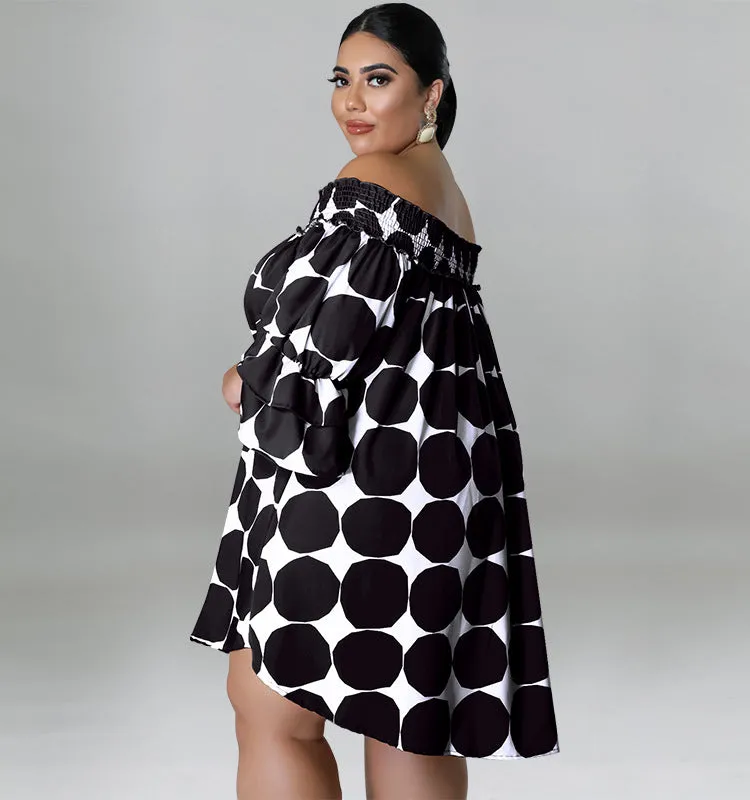 Playful Off-Shoulder Polka Dot Dress with Flowy Sleeves