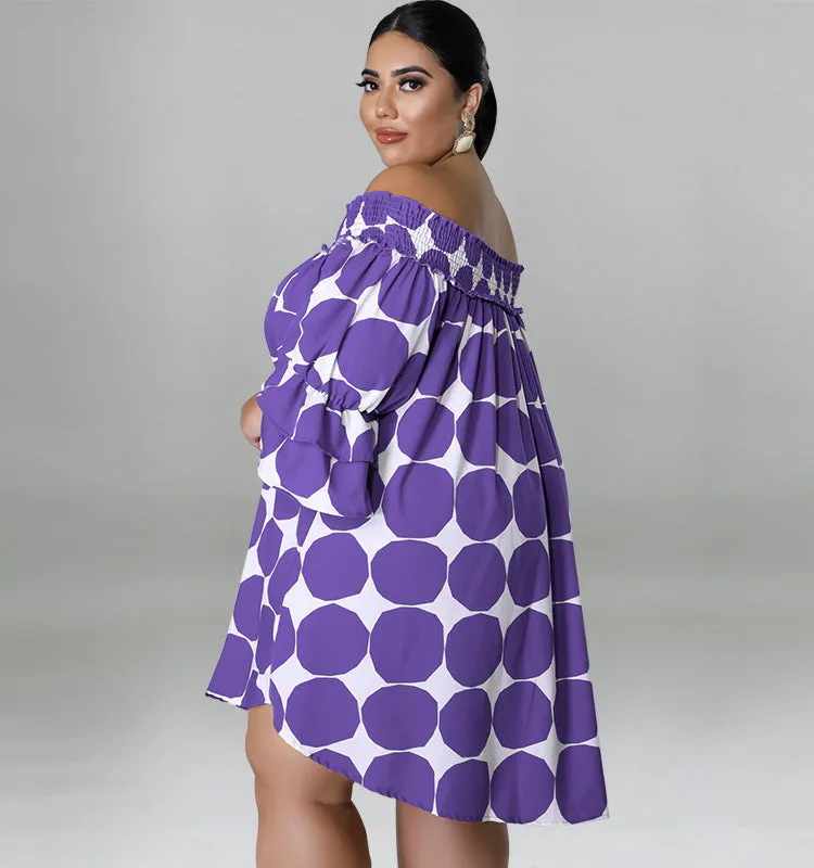Playful Off-Shoulder Polka Dot Dress with Flowy Sleeves