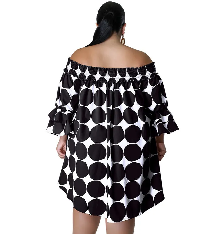 Playful Off-Shoulder Polka Dot Dress with Flowy Sleeves