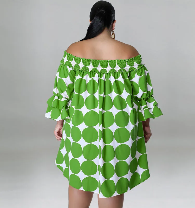 Playful Off-Shoulder Polka Dot Dress with Flowy Sleeves