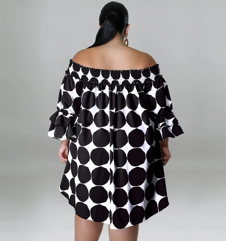Playful Off-Shoulder Polka Dot Dress with Flowy Sleeves