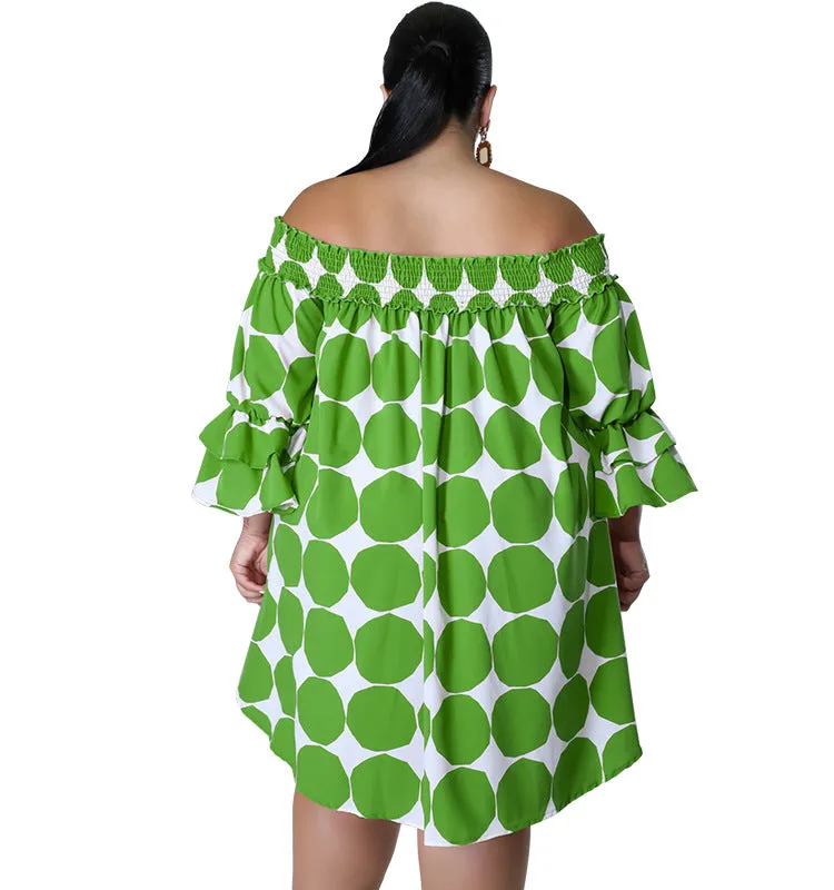 Playful Off-Shoulder Polka Dot Dress with Flowy Sleeves