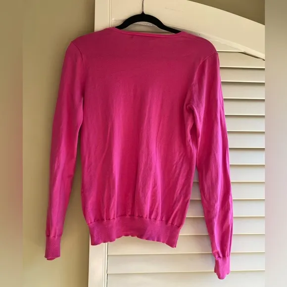 Ralph Lauren Sport Pink V Neck Sweater with Polo Crest Patch Medium 100% cotton