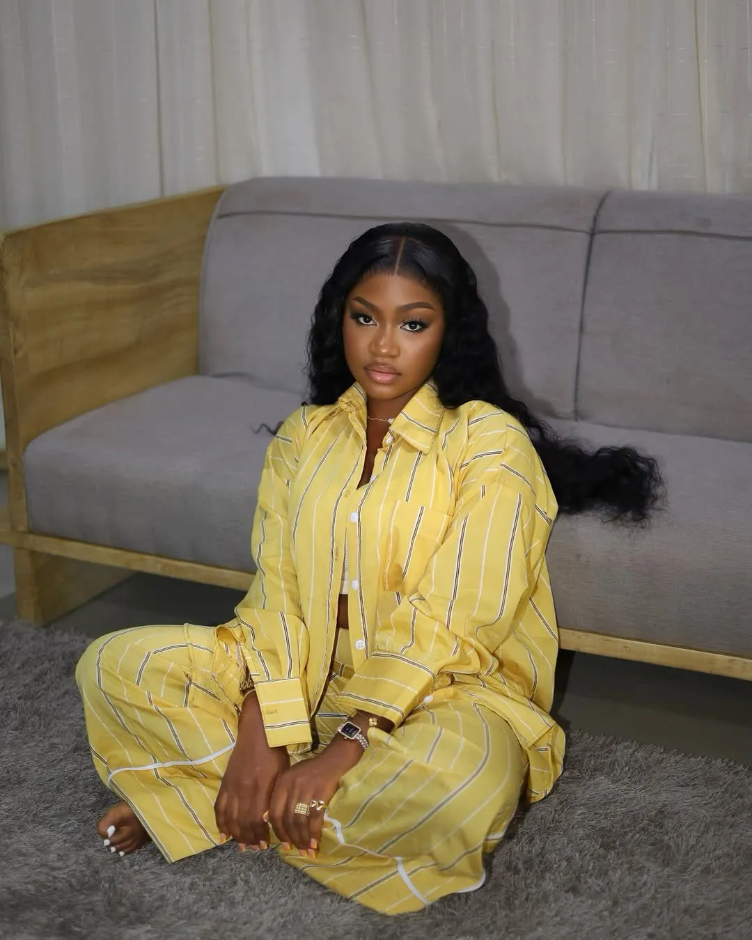 Relaxed Chic Striped Button-Up Shirt and Wide-Leg Pants Set