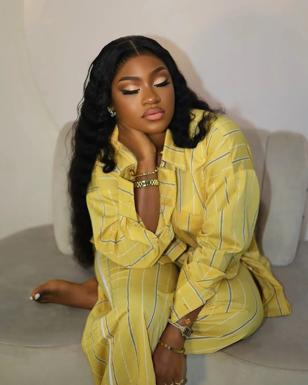 Relaxed Chic Striped Button-Up Shirt and Wide-Leg Pants Set