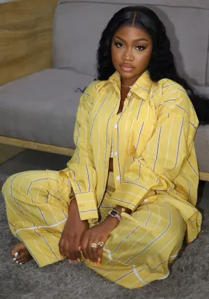 Relaxed Chic Striped Button-Up Shirt and Wide-Leg Pants Set