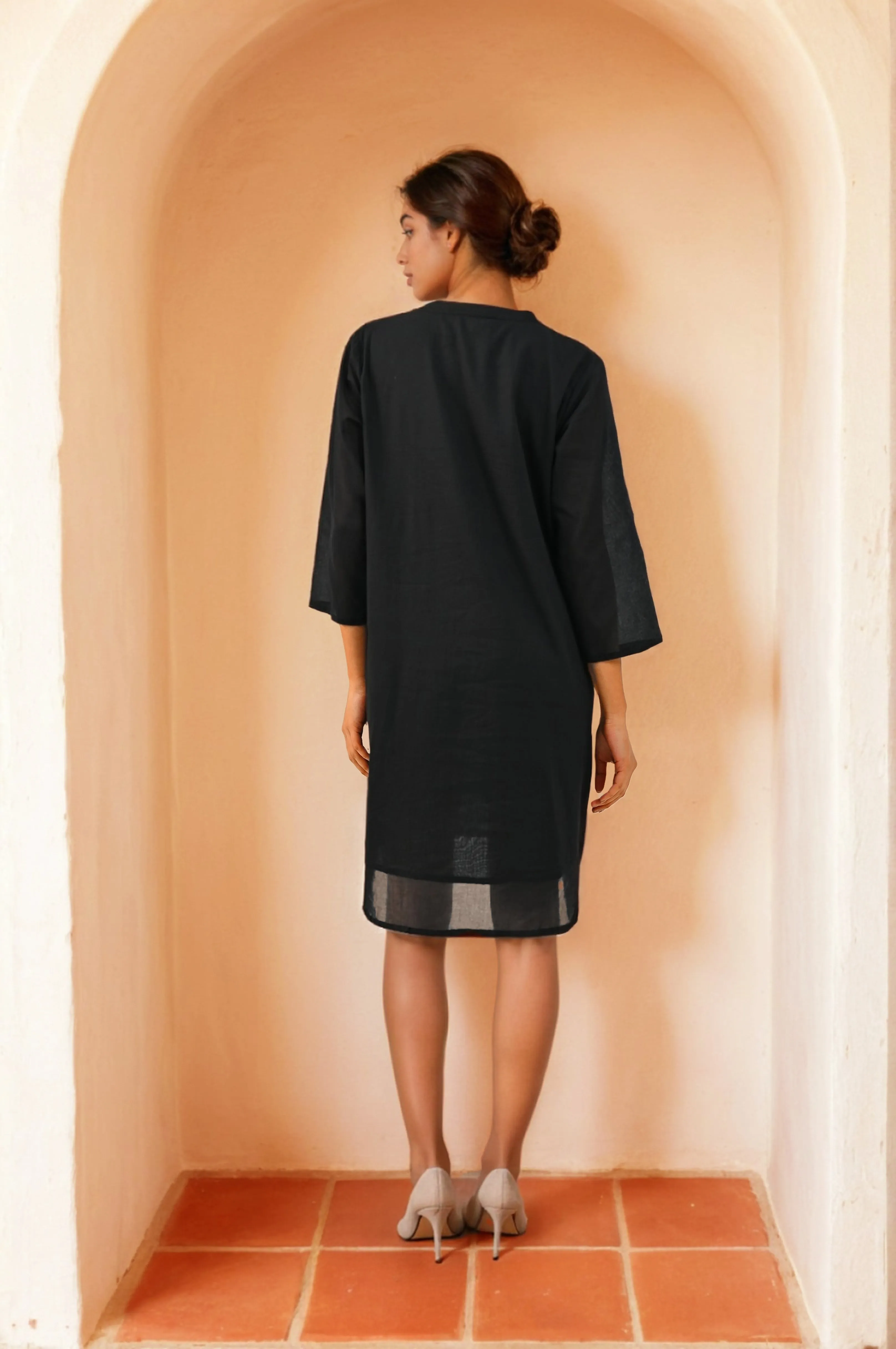 Relaxed Fit Black Pure Cotton Dress