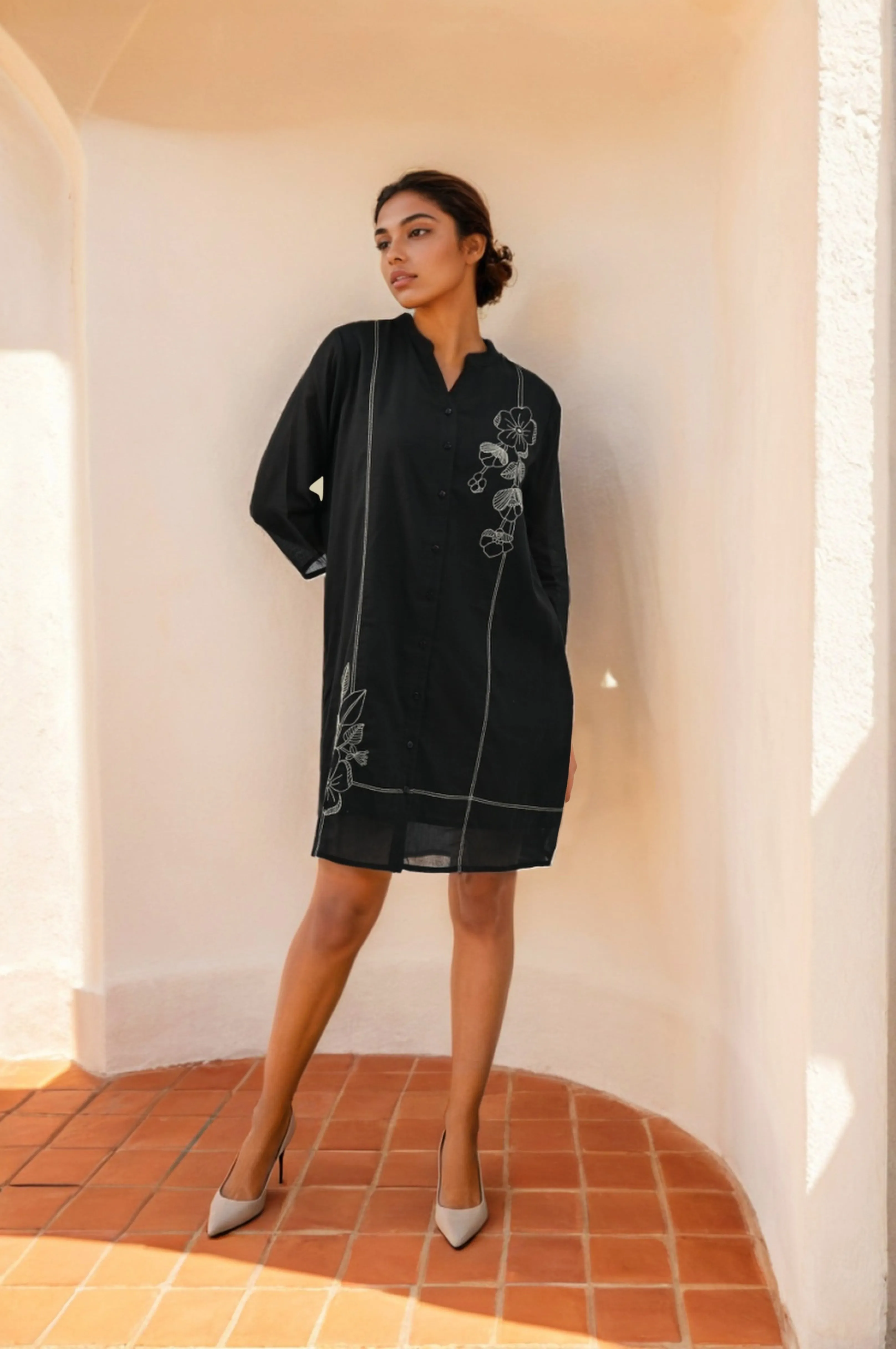 Relaxed Fit Black Pure Cotton Dress