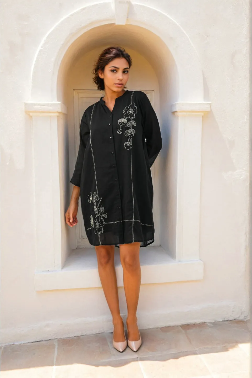 Relaxed Fit Black Pure Cotton Dress