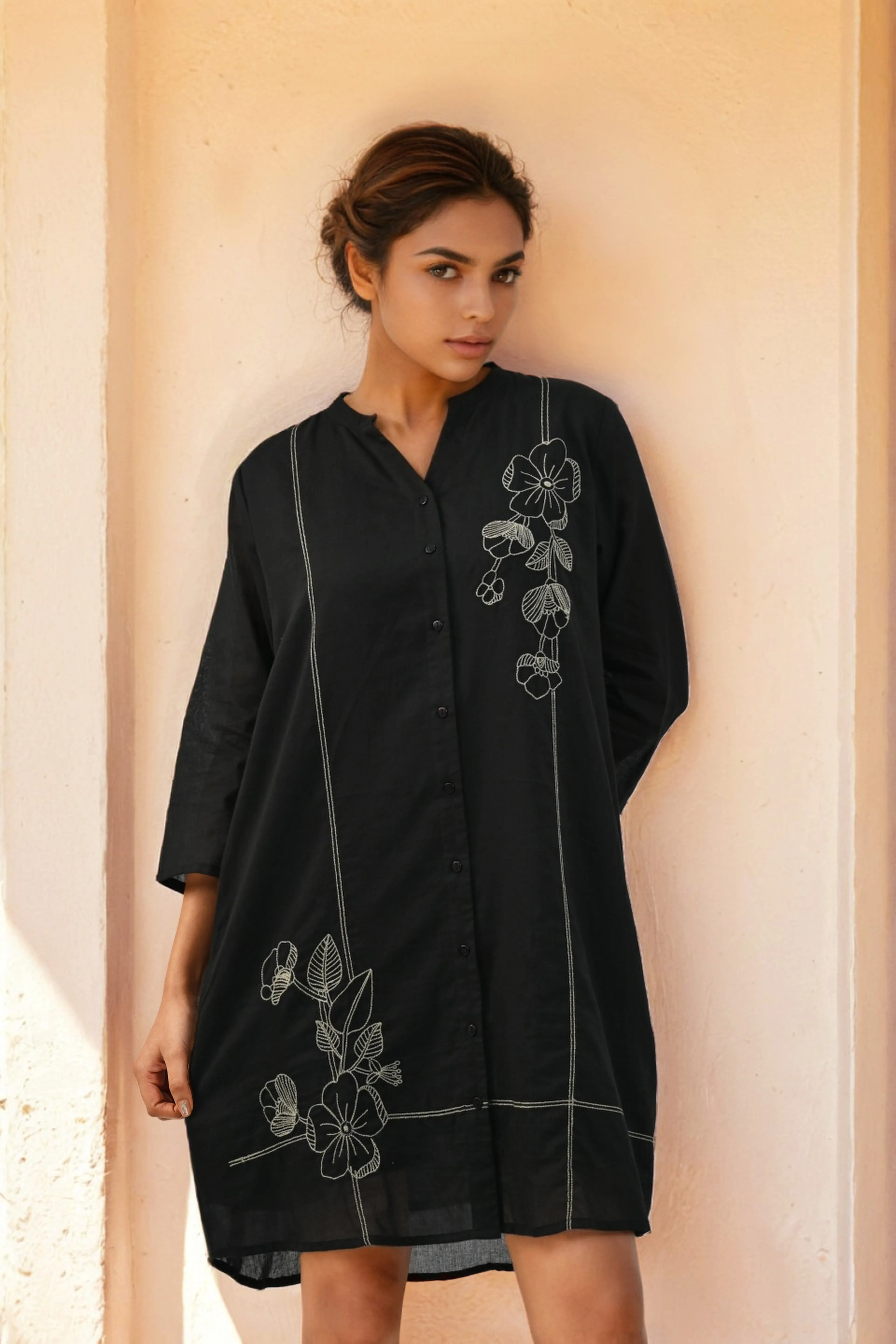 Relaxed Fit Black Pure Cotton Dress