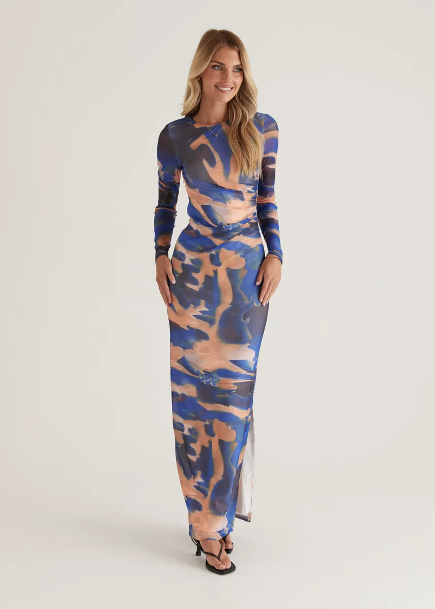 Rhianna Mesh Maxi Dress - Blue Tie Dye