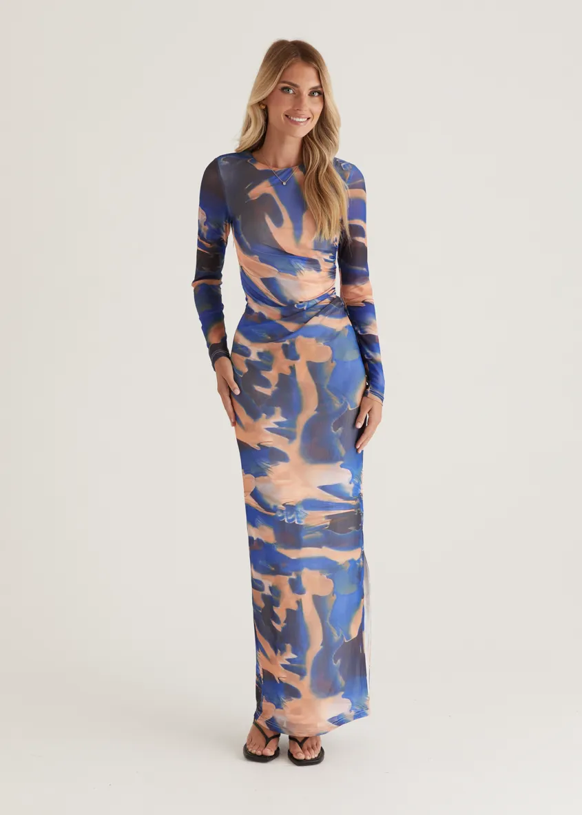 Rhianna Mesh Maxi Dress - Blue Tie Dye